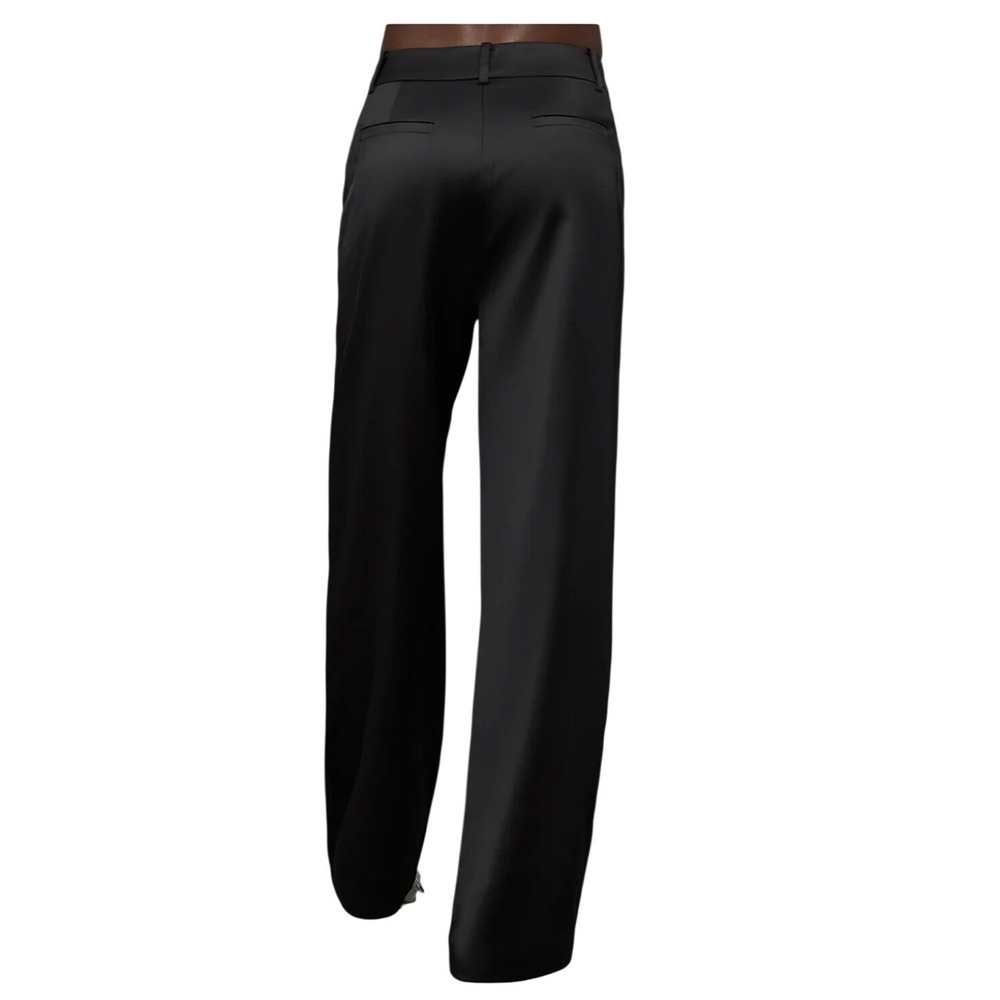 NEW Carbon38 Womens Black Satin Pants M Straight Leg High Rise Trousers Tailored - Picture 3 of 16